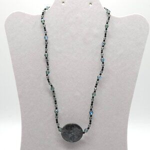 Handcrafted Labradorite Beaded Necklace With Round Pendant Crystals Vintage